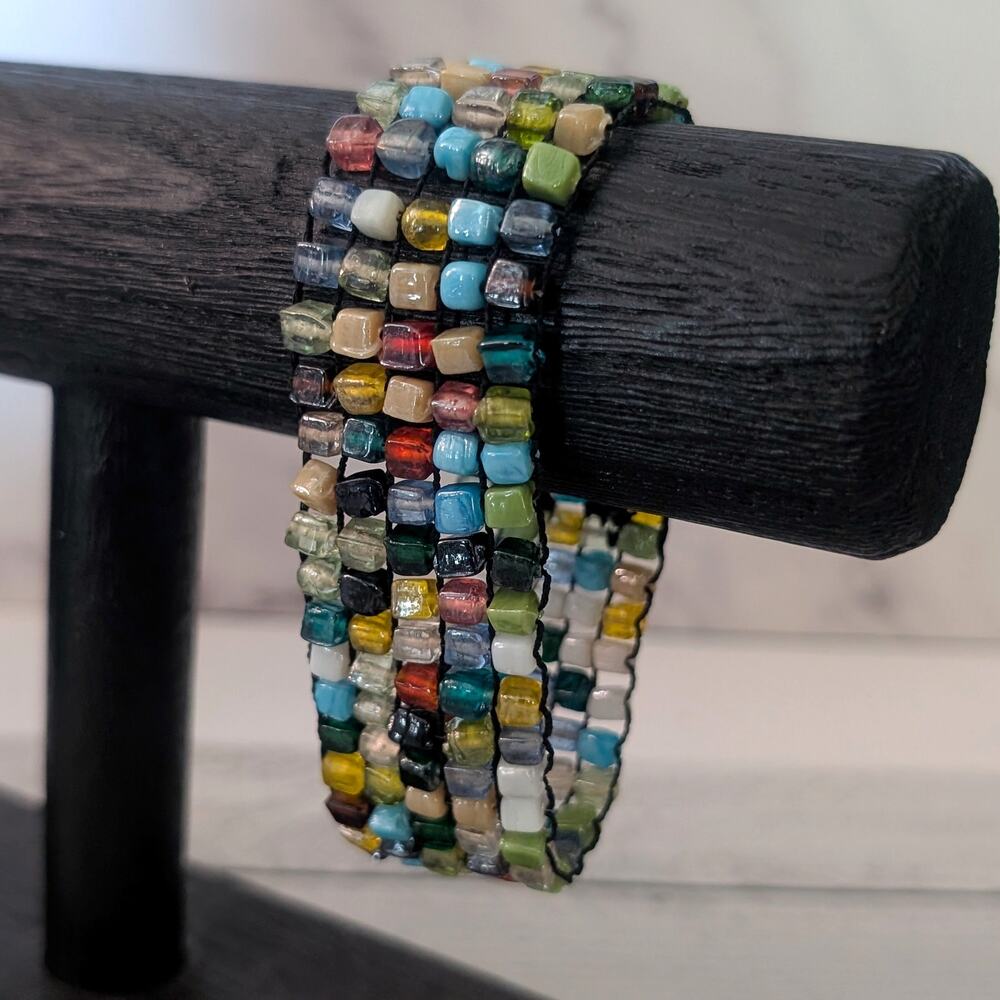 Vintage Bracelet - Wide Multi Colored Very Large Stretch Bracelet